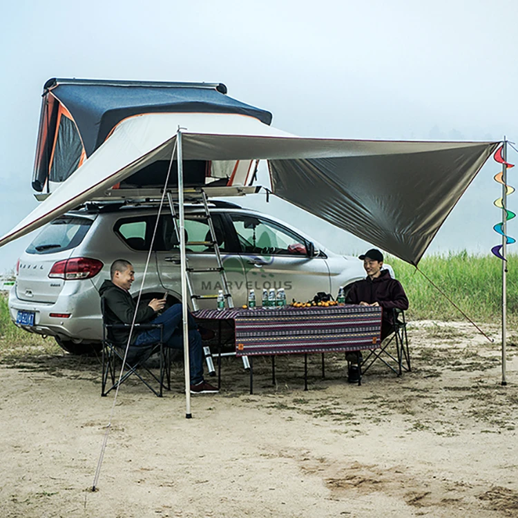 Marvelous Double Layers Portable Waterproof Car Roof Top Tent Outdoor Hard Shell SUV Camping Fitted 2-3 Person Aluminum Cotton