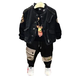 Boys Fashionable Denim Vest Personality Three-piece Suit Children Spring and Autumn Suit