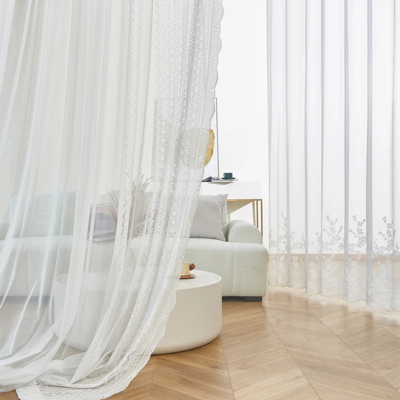 Luxury Organza Linen Embroidered Sheer Curtains for Bedroom and Bridal Robe with Embroidered Sleeves by the Yard