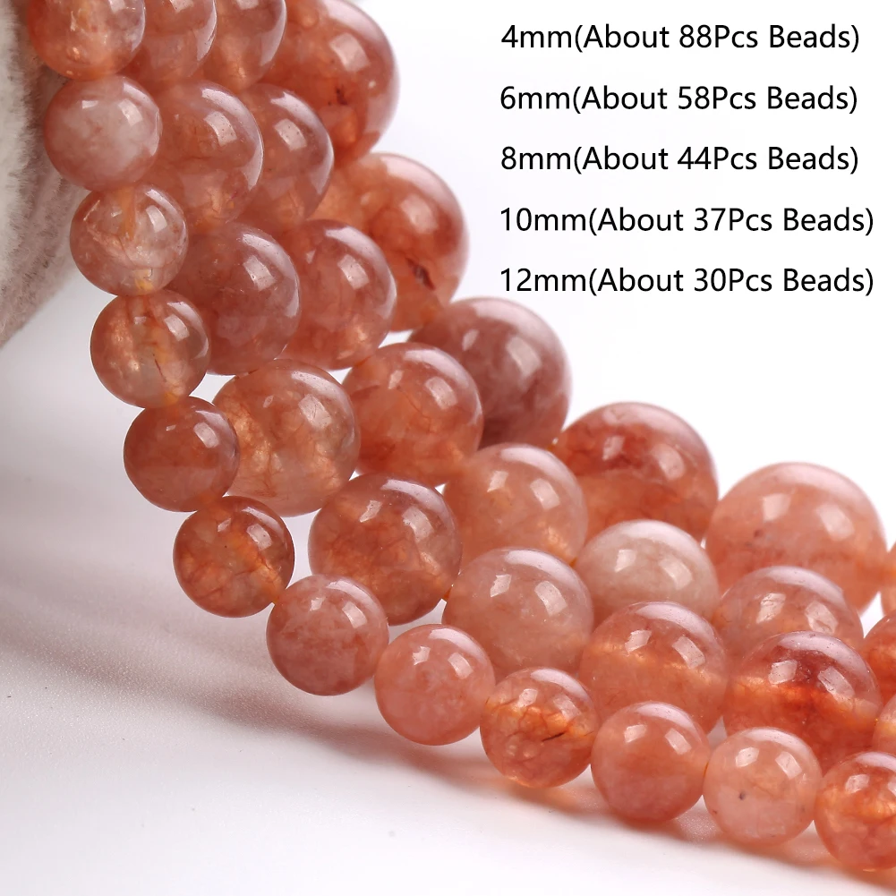 AsVrai U Natural Stone Sunstone Jade Bead Pink Smooth Round Loose Spacer Bead for Jewelry Making Supplier DIY Charm Bracelet 15