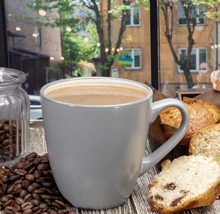 Wholesale Customized 450ml Grey Ceramic Coffee Cup Mug Set with Handle for Home Office Cafe Hotel