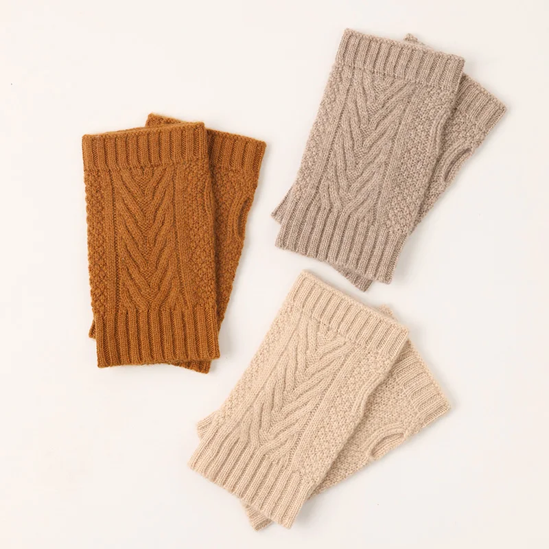 inner mongolian pure cashmere winter thermal gloves custom plain knitted fingerless women ladies girls cashmere gloves & mittens