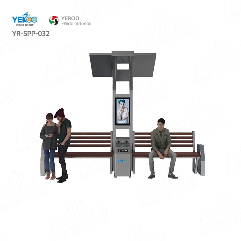Urban outdoor bench solar power steel bench for mobile phone charging advertising equipment