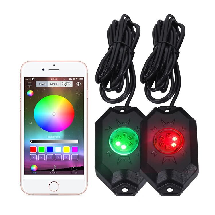 RGB Rock Light Kit Neon Underglow MusicWaterproof 12V With App/Blutooths Rock Lights For Jeep Offroad Atv Utv Suv