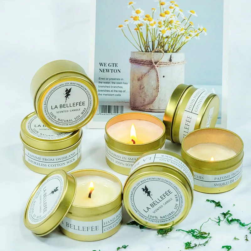 Wholesale Modern Hot Sale Custom Home Decorative Candles Natural Soy Wax Aroma Tin Scented Candle