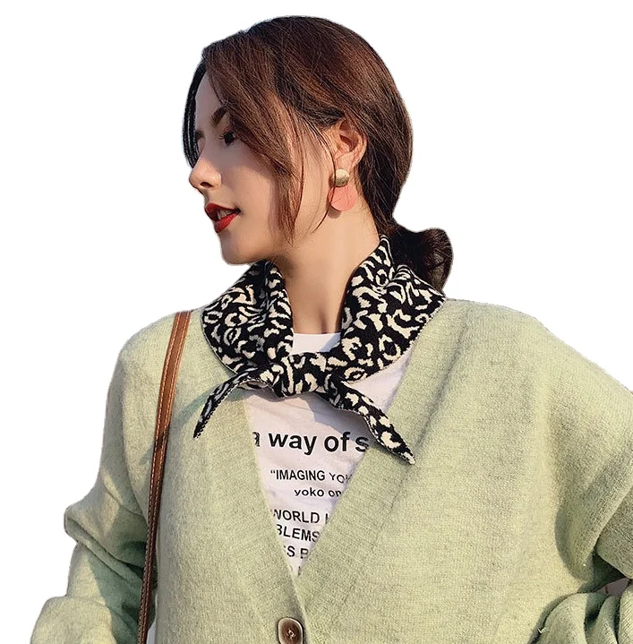 Зимний шарф женский осенний акриловый Леопардовый принт маленький шарф на шею гетры женские шарфы модные вязаные шерстяные теплые оптом