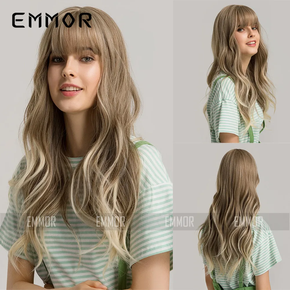 Popular Artificial Wigs In Europe And America Black Brown Straight Bangs With Long Curly Hair For Women Synthetic Wig