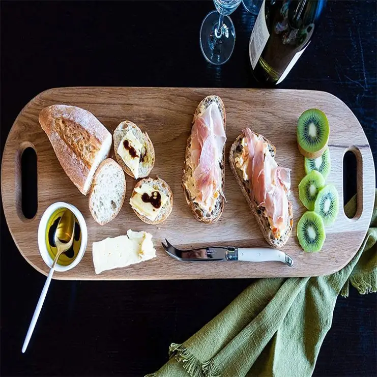 Large customizable rectangular kitchen table top cutting service cheese meat biscuits oak wood cutting board