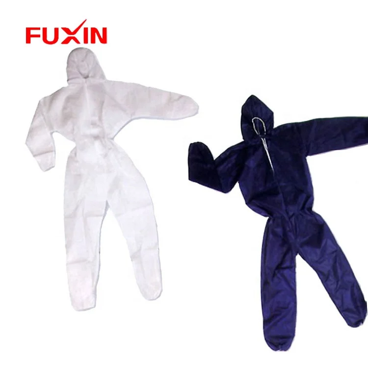 Disposable Polypropylene Nonwoven Coverall with Hood Zipper And Elastic cuff/ waist/ ankle  Suit Coveralls