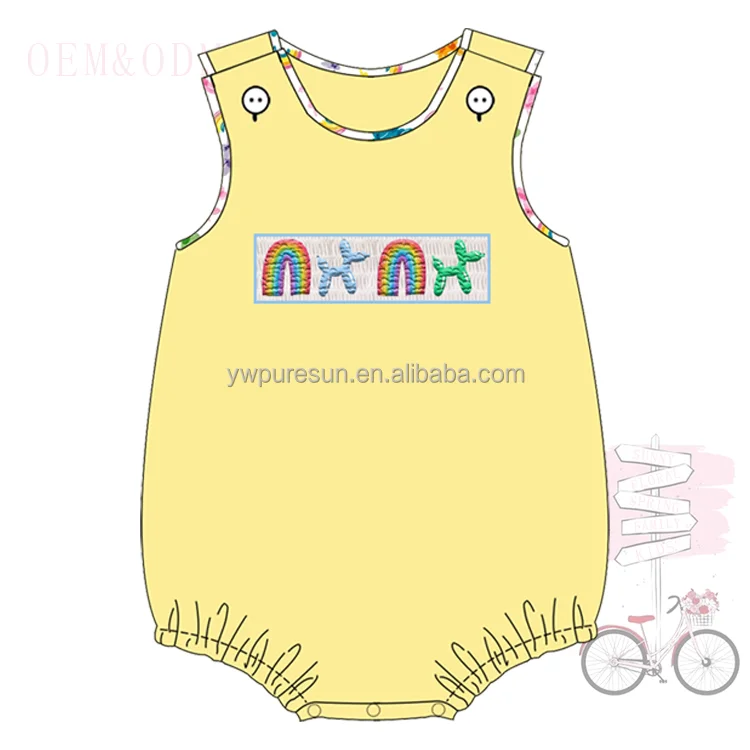 Puresun balloon smock French Knot high waist skirt big pocket hollow back bow design sleeveless kids clothing baby girls dresses