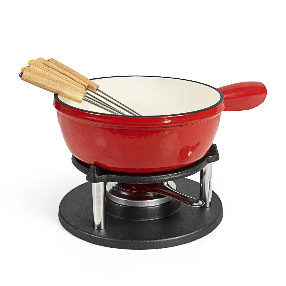 COOKERCOOL High quality hot sale enamel coated cast iron cheese fondue pot set