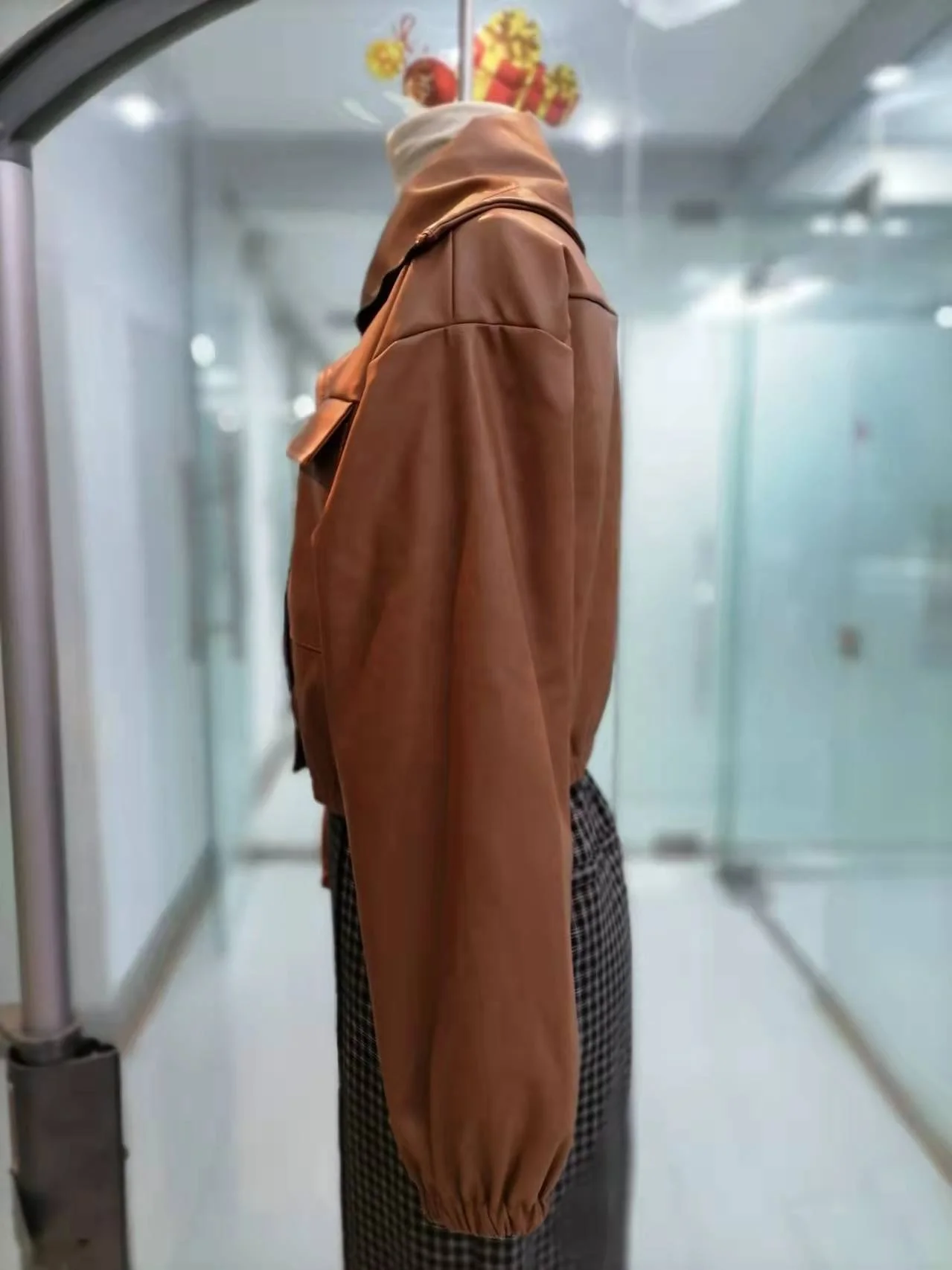 Fashion Women Pu Leather Jacket Balloon Sleeve Women Outerwear