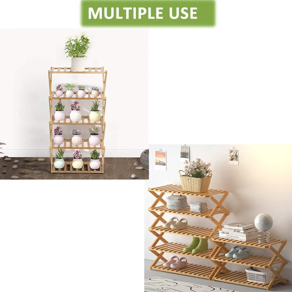 5 Tiers Bamboo Wood Shoe Rack Organizer Standing Four-tier Storage Organizer Shelf For Home