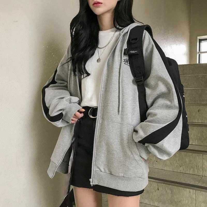 Zip Up Sweatshirt Women Long Sleeve Hoodies for Women Spring 2021 Fashion Korean Oversized Zipper Hoodie Casual Sweatshirt