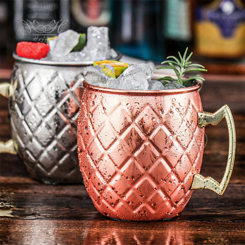 Новый дизайн 550 мл Moscow Mule Твердые медные кружки с алмазной формой безопасные для пищевых продуктов из нержавеющей стали 18/8 Коктейльные