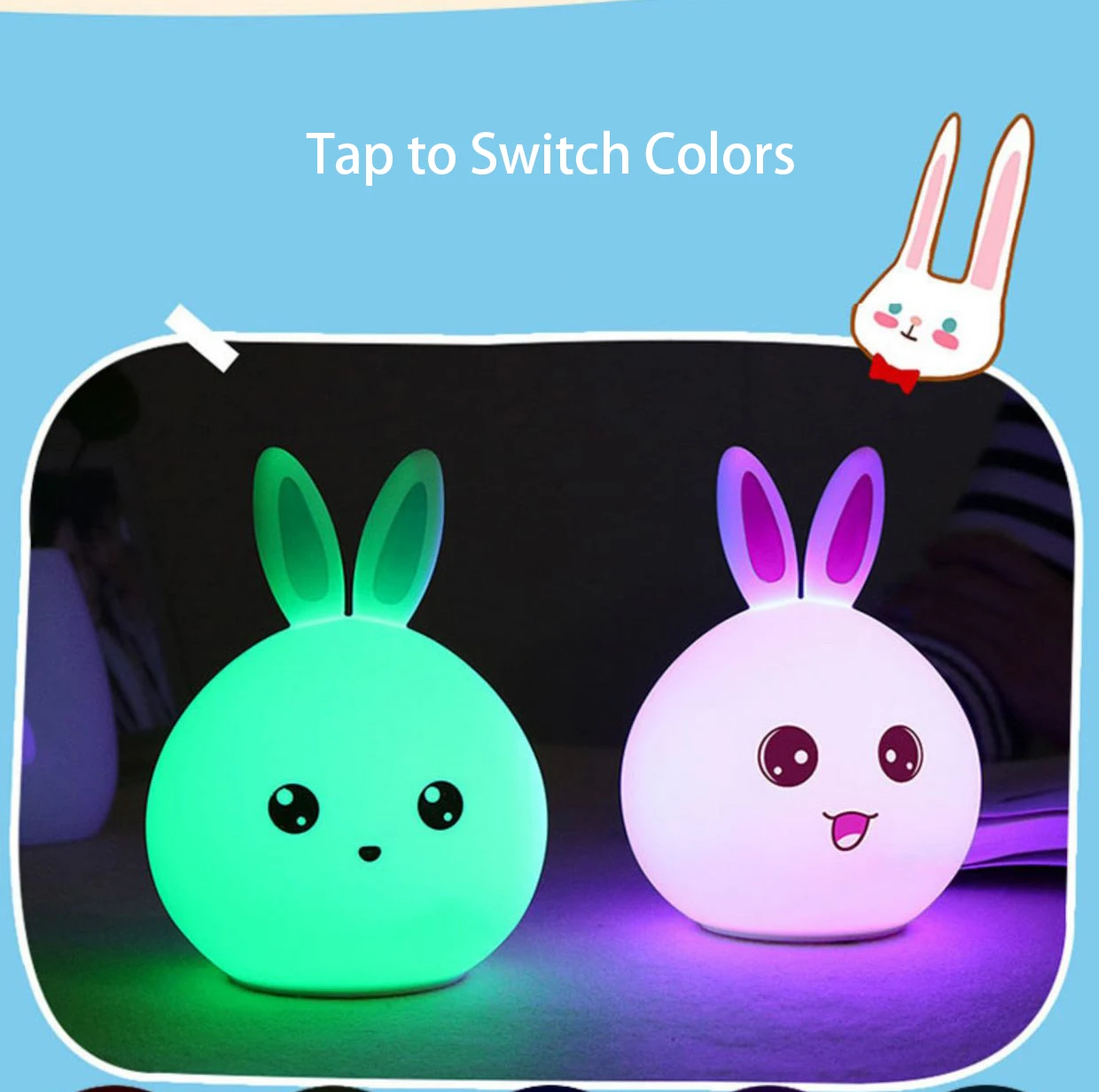 New style Rabbit Lamp For Children Baby Kids Bedside Multicolor Silicone Touch Sensor Tap Control LED Night Light