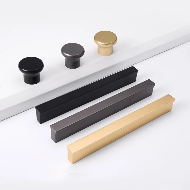 Modern Black Aluminum Kitchen Cabinet Cupboard Wardrobe Drawer Furniture Hardware Pull Handles Accessories And Knobs
