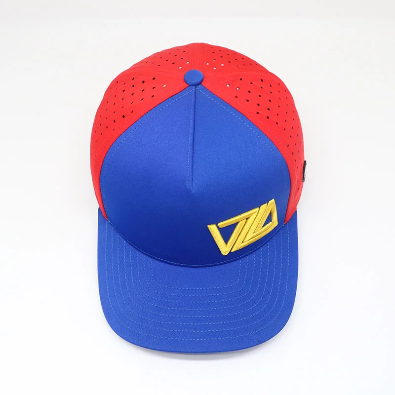 Fashion Custom High Quality 5 Panel Perforated Laser Cutting Hole Baseball Hat Custom Designer 3D Embroidery Logo Cap