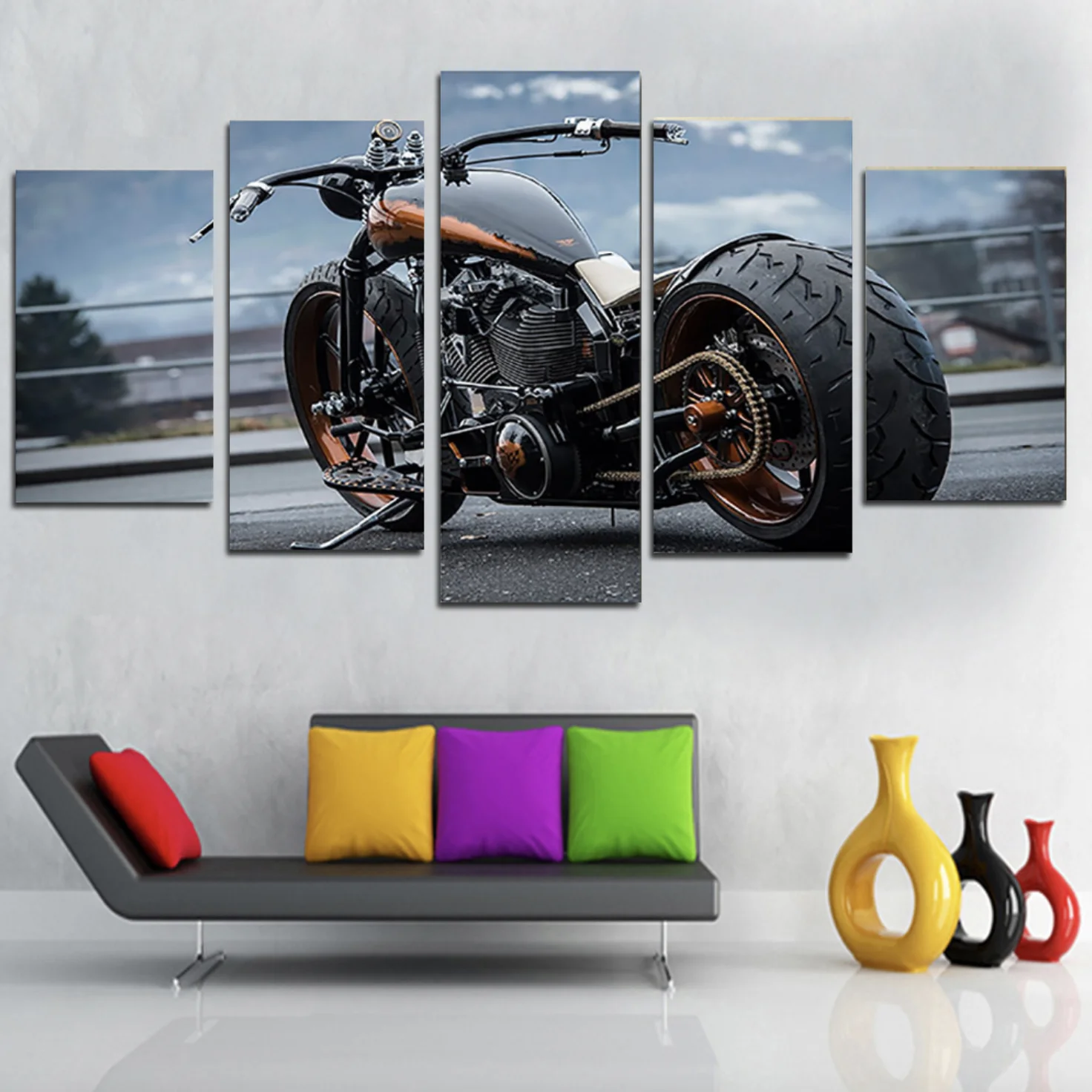 Modern No Framed Poster Art Orange Sport Racing Motorcycle Canvas Wall Print Painting for Decoration