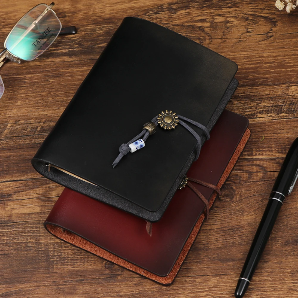 A7 Vintage Leather Journal with Blank Pages Refillable Handmade Cowhide Cover Writing Notebook Diary Genuine Leather Notebook