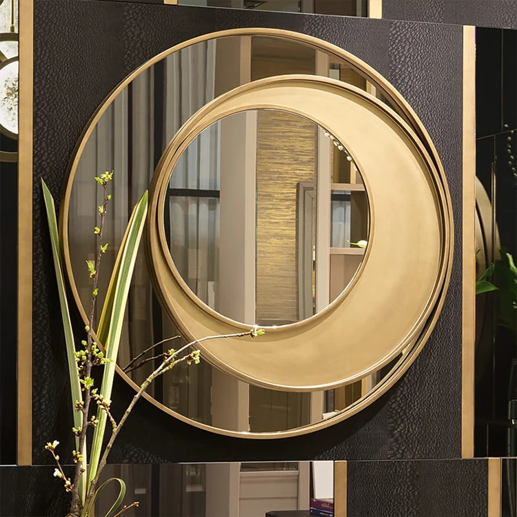 Nordic circular hanging mirror restaurant decorations metal texture background wall light luxury wall decoration entrance porch