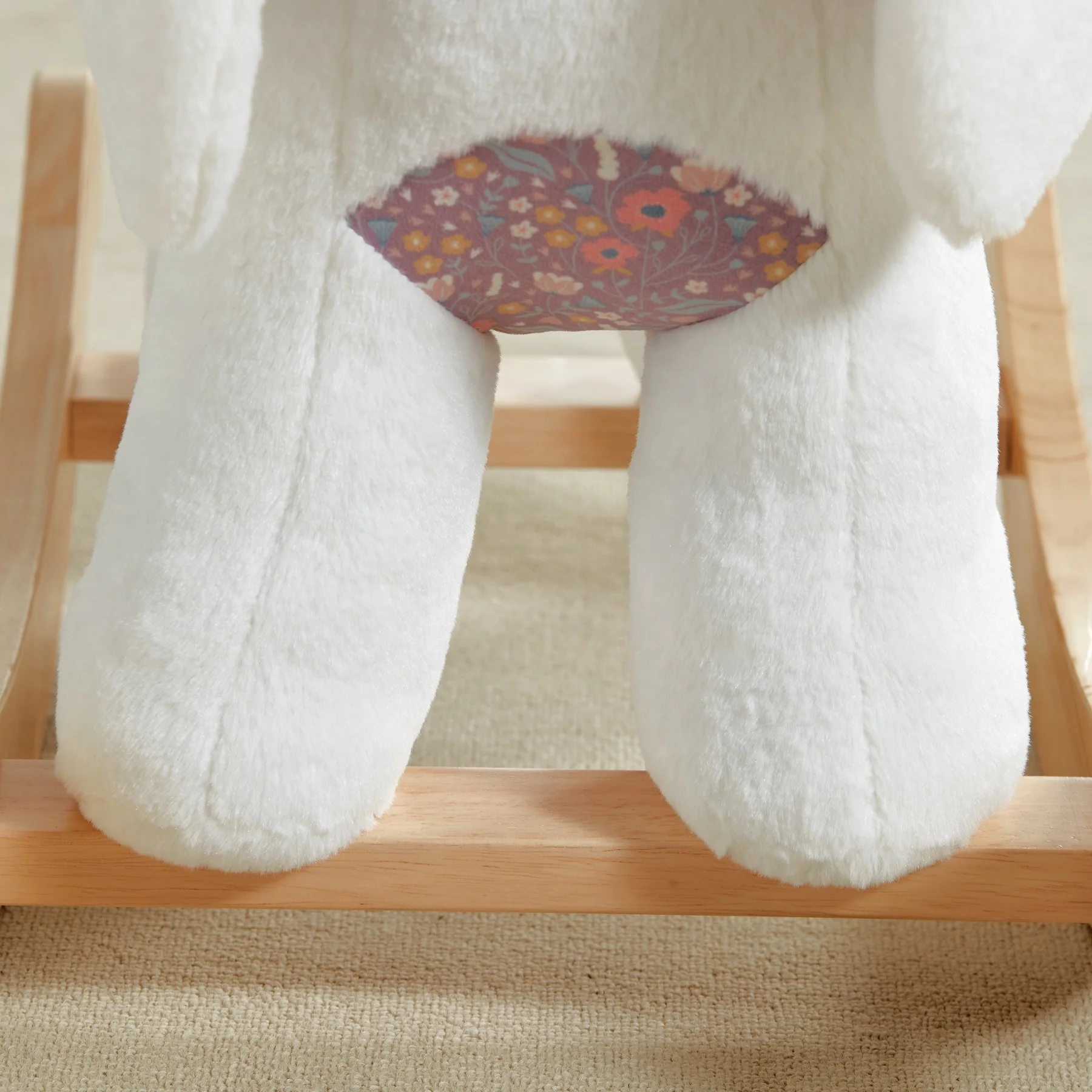 Asweets Plush Rocking Chair Ride on Toy Wooden Rocker Kids Rocking Horse Rabbit Plush Fabric White Unisex Wooden Frame