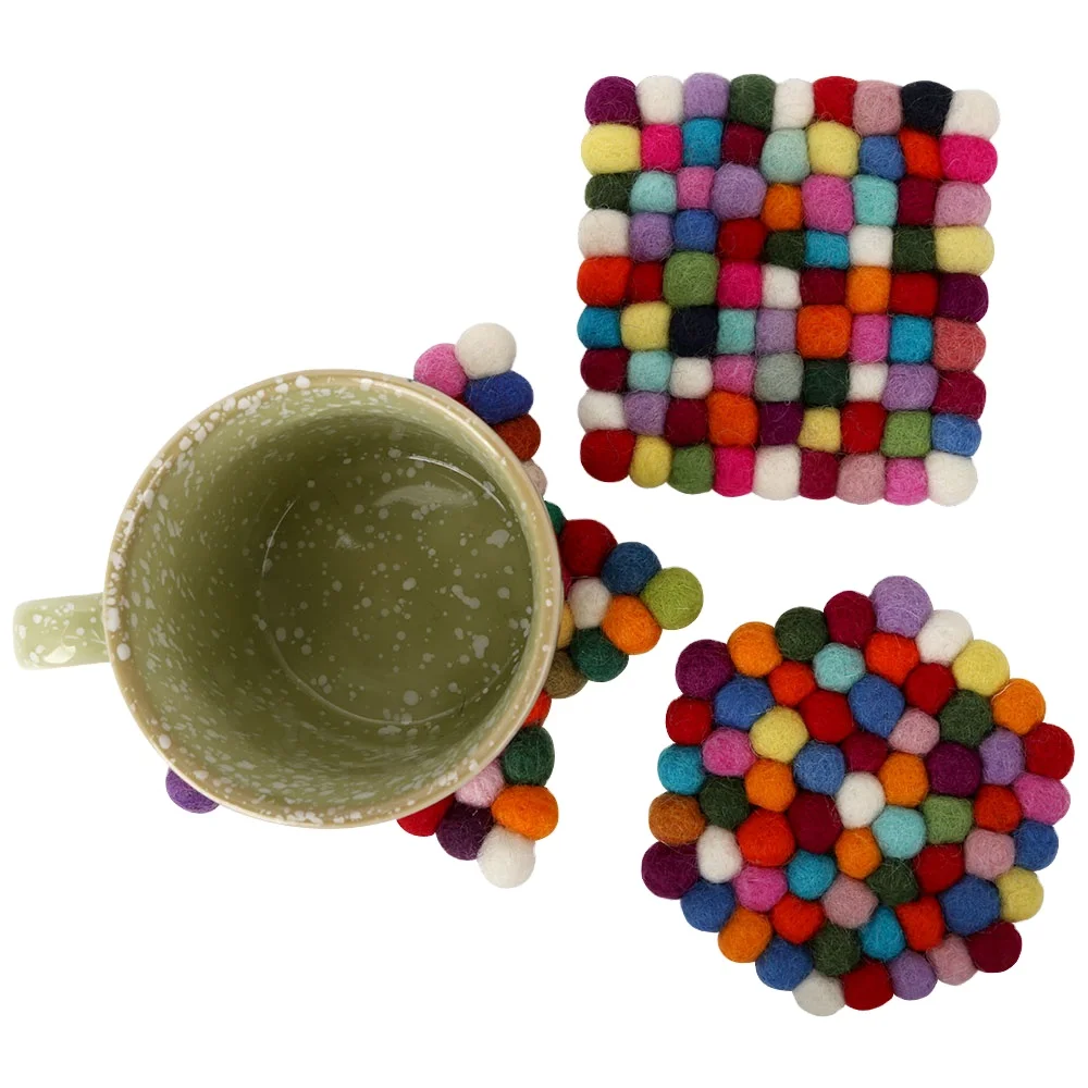 New Zealand Wool Felt Ball Round Coaster Handmade All Shape Felt Ball Coaster For Cup