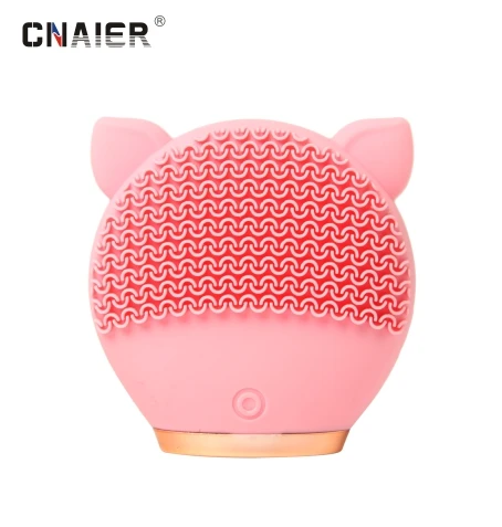 
AE-616A CNAIER Rechargeable waterproof Electric sonic silicone facial cleaning brush cute cartoon design facial cleansing brush 