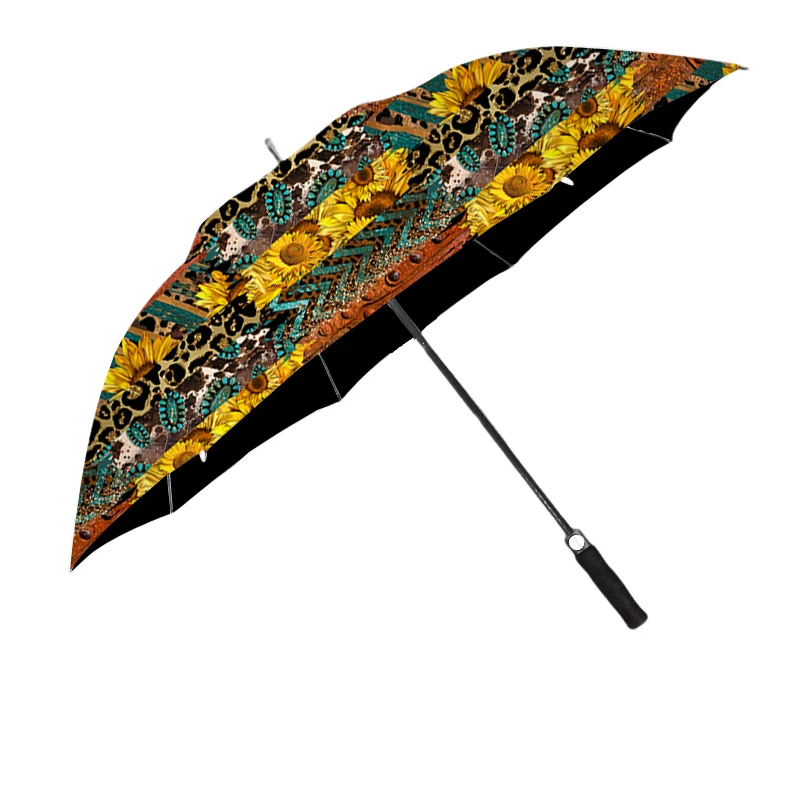 Aztec Teal Sunflower Leopard Cow Print Umbrella For Camping