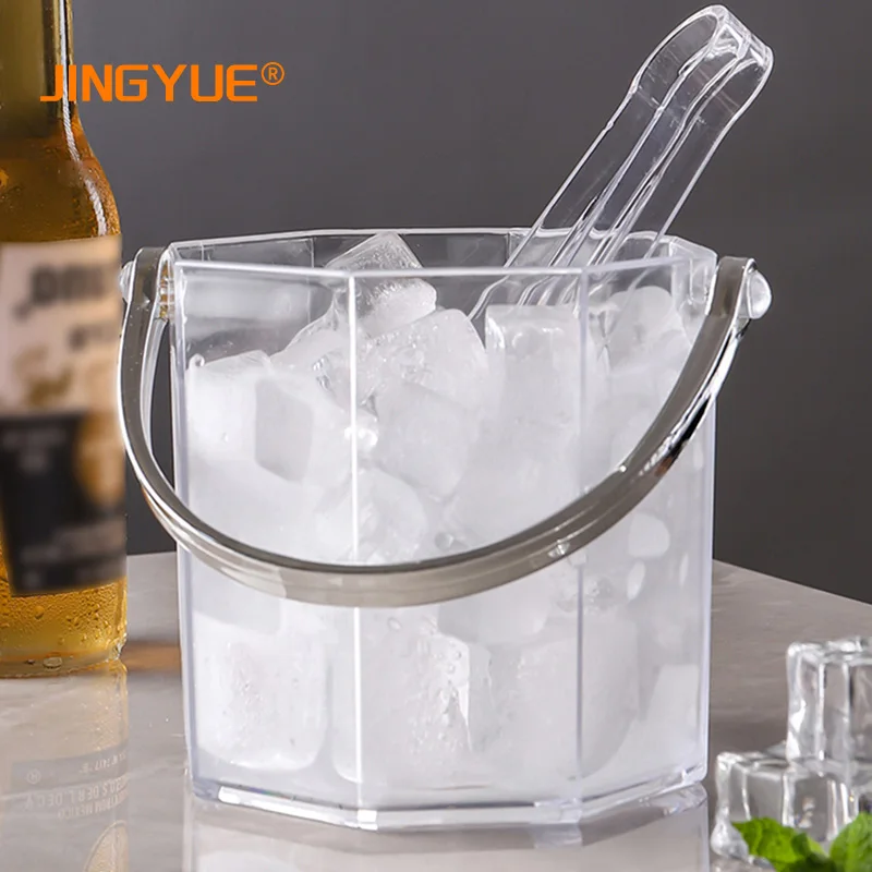 Wholesale Custom Logo Printed Clear 1.1L Acrylic Round Wine Champagne Beer Picnic Vintage Ice Bucket with Handle for Bar K