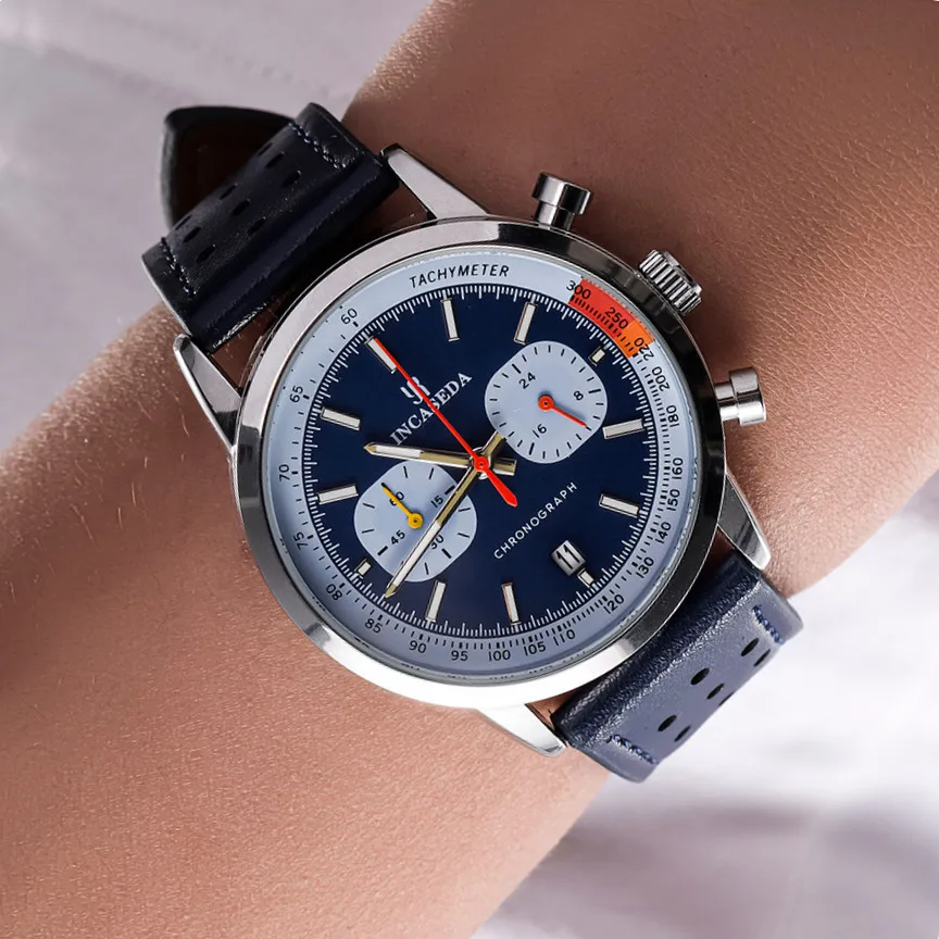 INCASEDA 5036 hot sell China gents quartz watch original Genuine Leather Strap Waterproof Chronograph Simple sports wristwatch