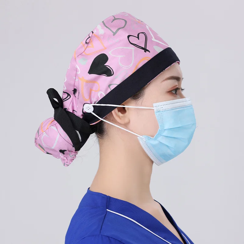 Best Quality Solid Color Satin Embroidered Hat For Long Short Hair Vets Nurse Doctor Surgical Scrub Caps With Bow Tie