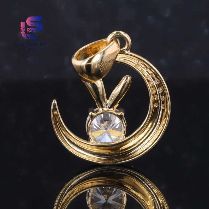 Изготовленные на заказ ювелирные изделия 18 карат желтое золото кролик и Луна Стиль Муассанит бриллиантовое ожерелье специальный Рождественский подарок