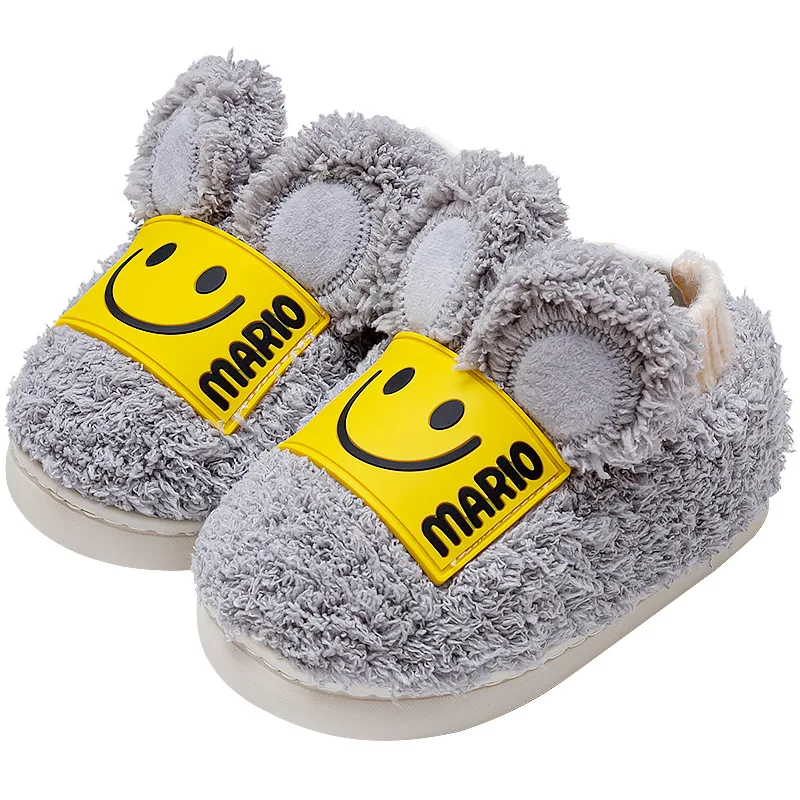 fluffy little kids smiley fur girls socks furry winter warm rubber bedroom home slippers indoor children with light for boys