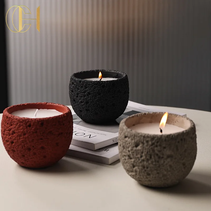 C&H 2024 Modern Cement Candle Holder Custom Logo Luxury Concrete Candle Vessels Jar For Home Decor