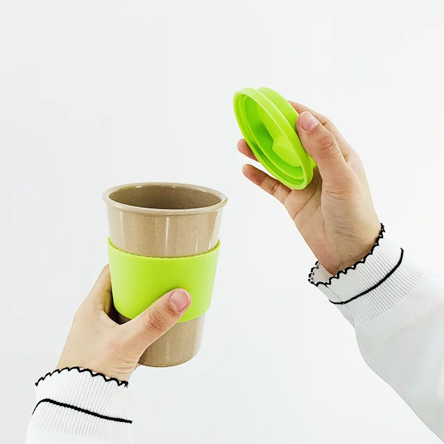 Natural Reusable Bamboo Travel Mugs Dinnerware Sets with Stopper Rich Husk Coffee Hues Wheat Straw Coffee Cups