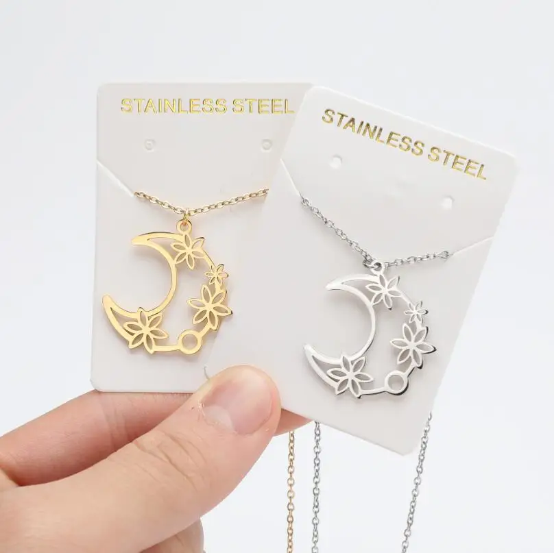 Gold Plated Pendant Necklaces Facial Features Stars Moon Starry Sky Christmas Tree Stainless Steel Necklace