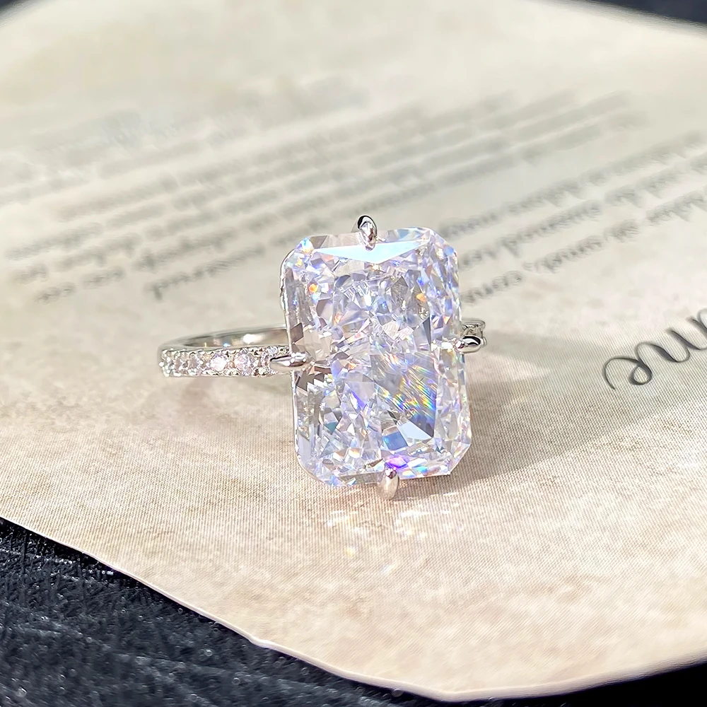 FOXI pure 925 silver rings  ready to ship waterproof 8A Crushed Ice cut cz ring Rhodium Plated silver wedding Bands ring