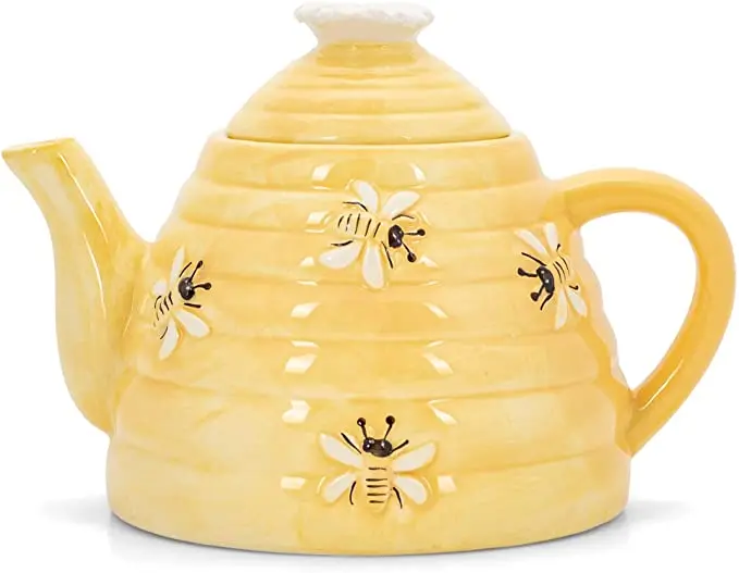 Cute Animal Bee Design Ceramic Teapot with Stainless Steel Lid Pottery Kettle