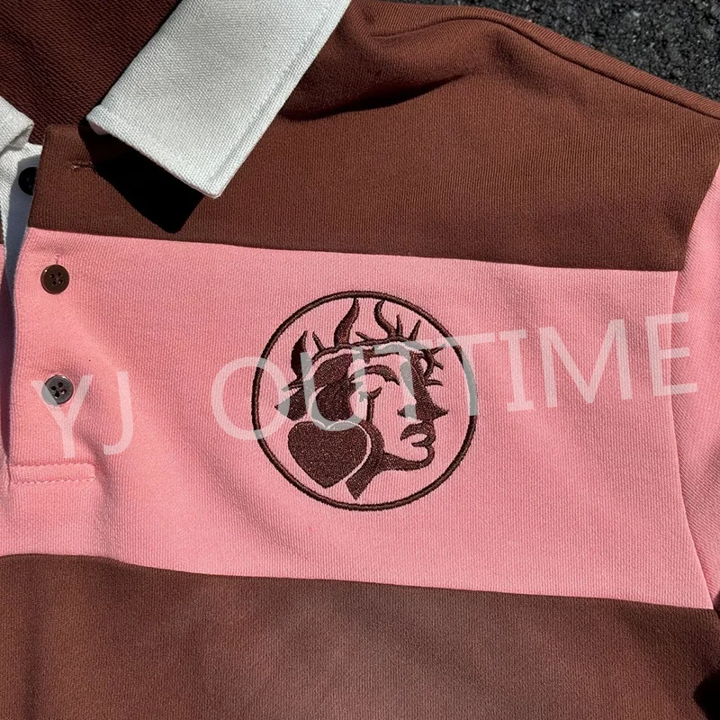 Custom Casual Turn-down Collar Long Sleeve Boxy Hoodie Embroidered DTG Striped Sweatshirt Preppy Style Polo Vintage T Shirt Men