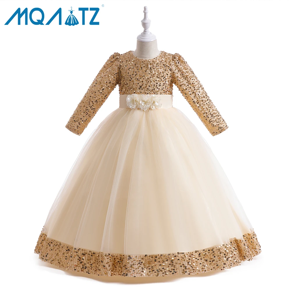 MQATZ для девочек симпатичное зеленое праздничное платье с цветочным принтом и блестками зимний костюм цветами рождественских вечеринок