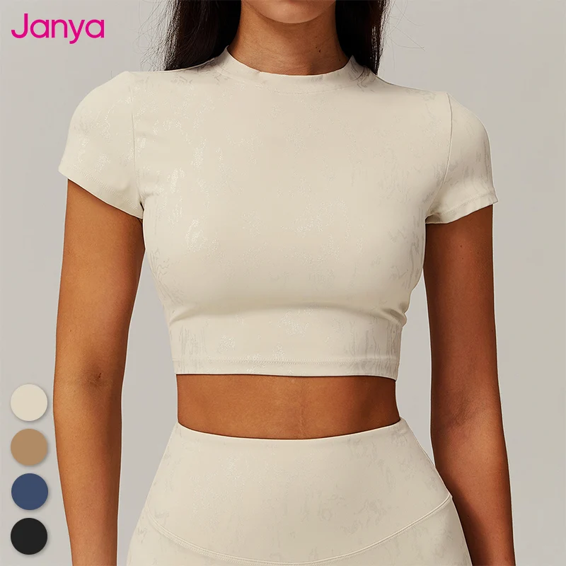 Janya New Arrival Sport Shirts Custom Logo Workout Clothes Skinny Fitness Wear Hot Sexy Gym Clothing High Neck Yoga Crop Top