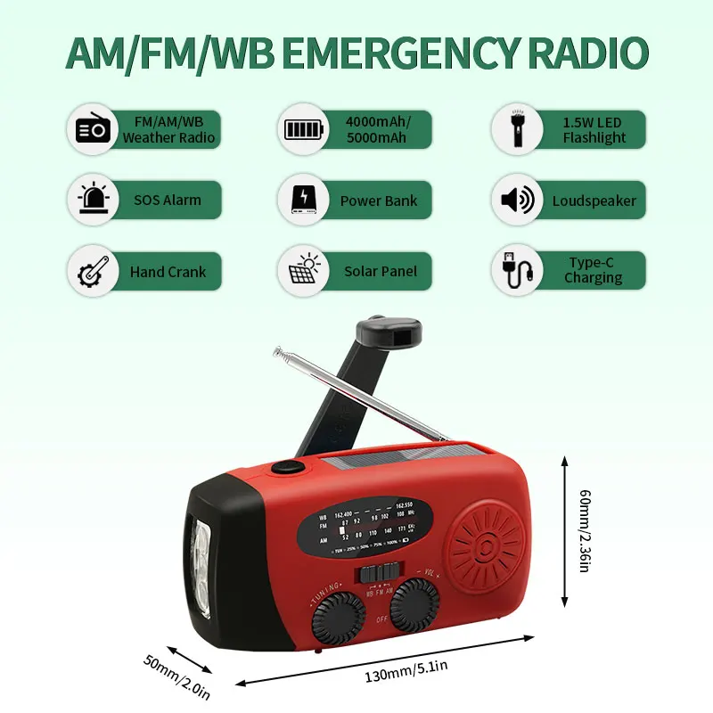 Погодное радио на солнечной батарее FM-радио 2000 мАч