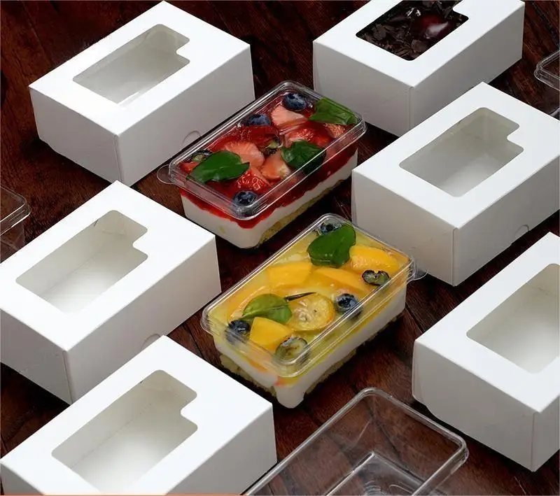 Wholesale Dessert Cake Box Set With Transparent PET Plastic Inner Box White Windowed For Pastry Cheese Baked Cake Boxes