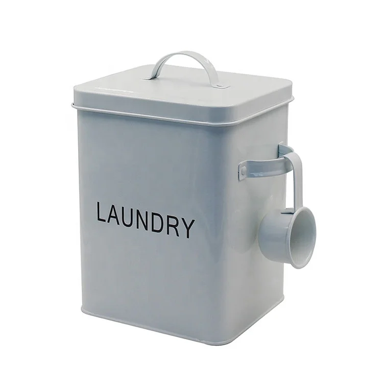 White Farmhouse Laundry Room Laundry Detergent Powder Storage Tin Box