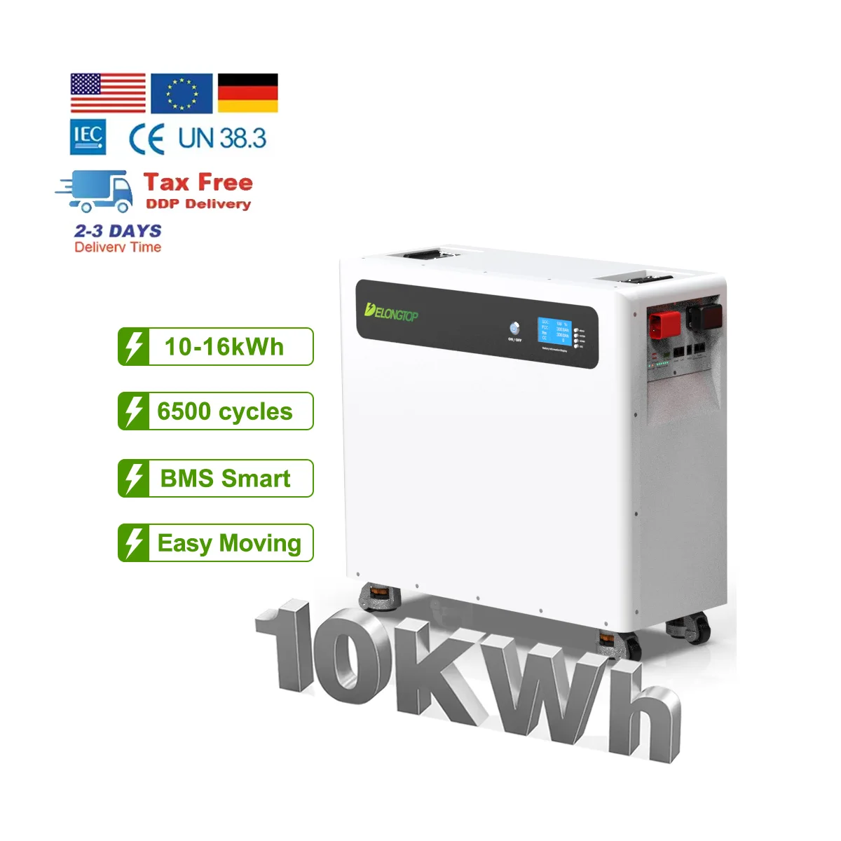 Movable 10kwh 15kwh 51.2v 48v Lithium Lion LiFepo4 Solar Battery Pack Home Energy Storage Battery with Idler Wheel