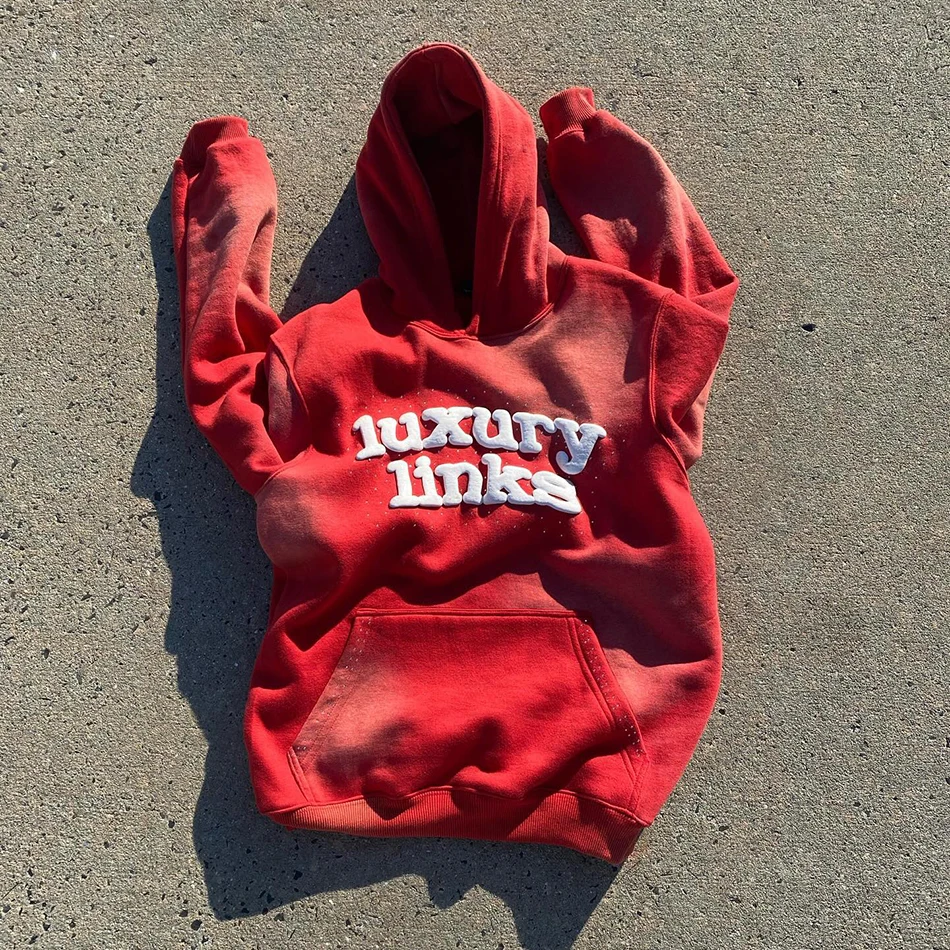 Dongguan City Streetwear Drop Shoulder Oversized Custom 3D Logo Puff Print Rhinestone Vintage Sun Faded Pullover Hoodie