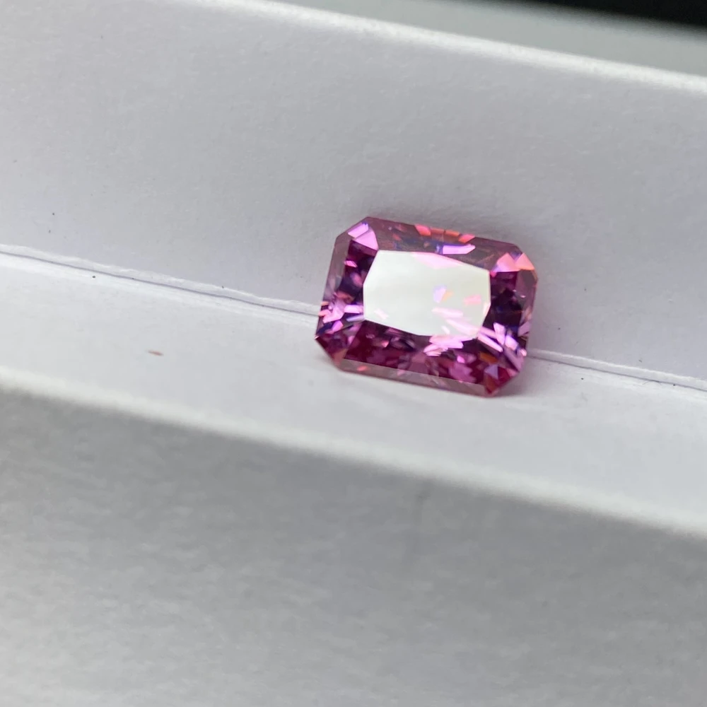 Pass Diamond Test Engagement Ring Radiant Cut Moissanite Gemstones Pink Color VVS Diamond