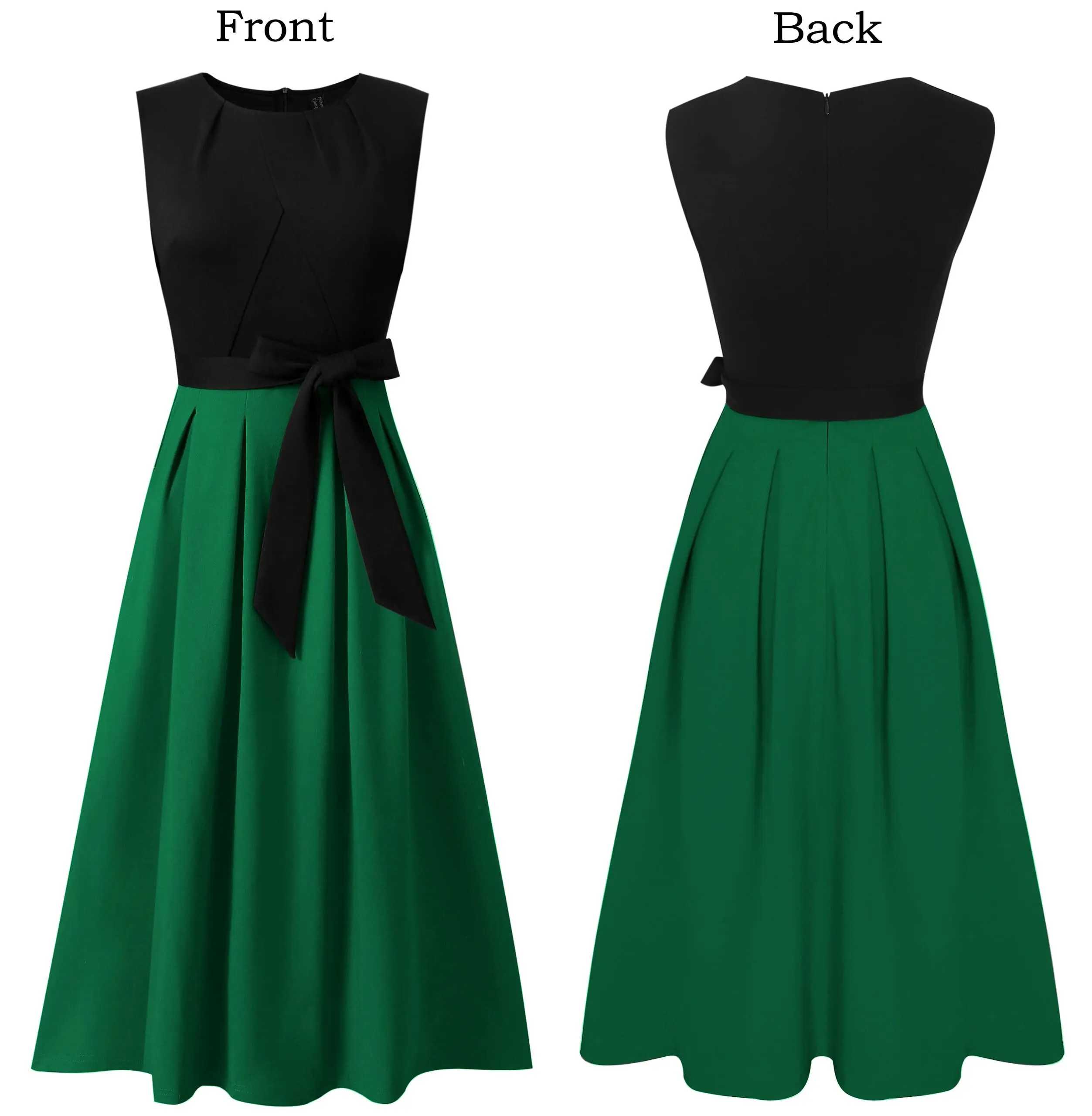 Cyalaa YM23 Womens Work Office Career  Wear Business Dress Elegant Patchwork Pockets Print Work Casual A-Line Midi Dress