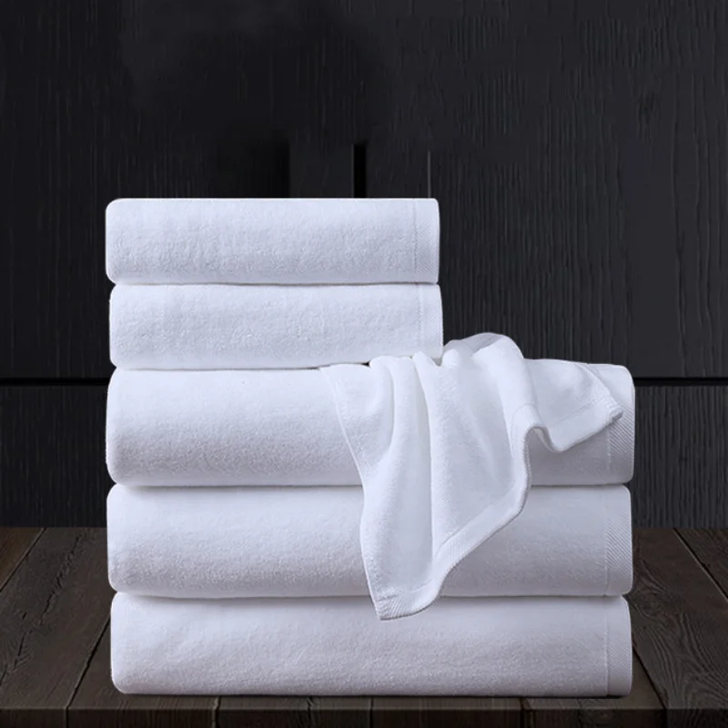 Luxury 32s 100% Cotton Pure White Hotel Terry Bath Towels Custom Logo Cotton Towel Sets